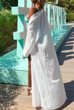Summer Spotlight White Zig Zag Open Front Kimono