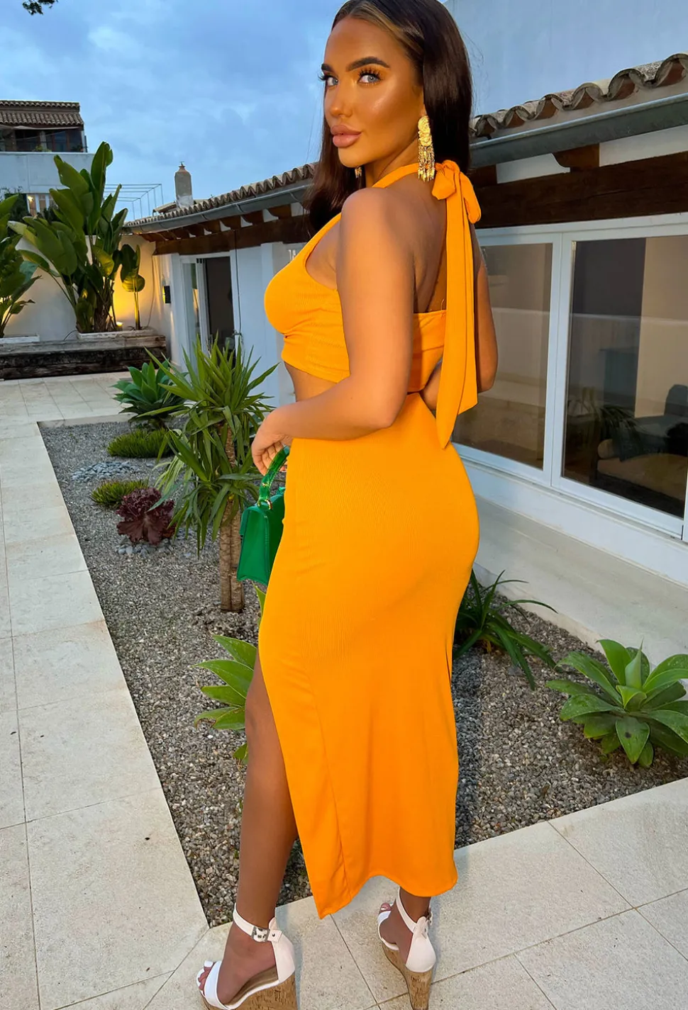 Sun N Spritz Orange Twist Front Crop Top And Midi Skirt Co-Ord