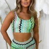 Sunkissed Glam Green Zig Zag Crop Top and Shorts Co-Ord Set
