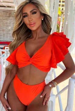 Sun-Kissed Orange Ruffle Detail Bikini With High Waist Brief