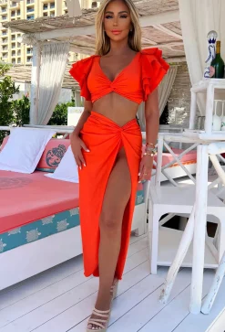 Sun-Kissed Orange Ruffle Detail Bikini With High Waist Brief