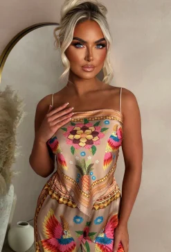 Sunkissed Sizzle Taupe Satin Top And Trouser Co-Ord
