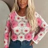 Sunkissed Style Pink Flower Crochet Jumper