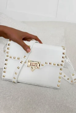 Sunset Boulevard White Studded Flap Bag
