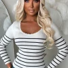 Sweet & Simple Cream Round Neck Striped Knitted Jumper
