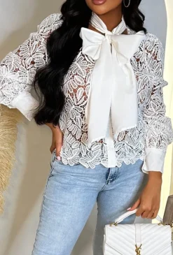 Sweet As Ever White Crochet Pussybow Blouse