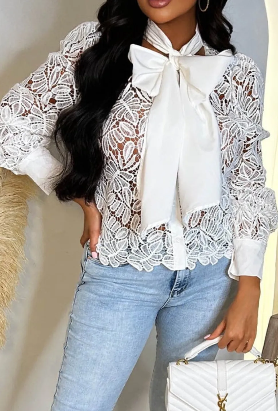 Sweet As Ever White Crochet Pussybow Blouse