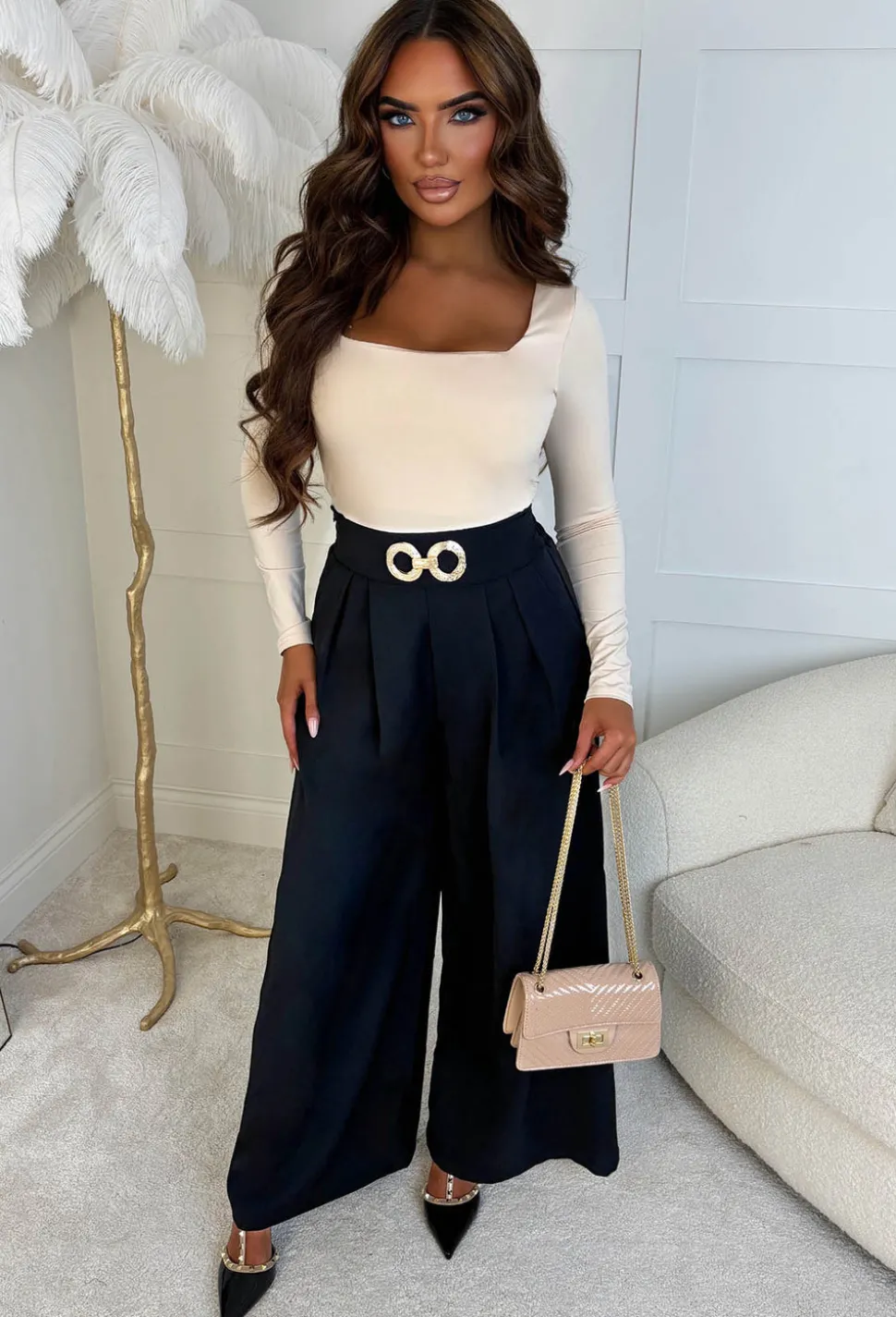 Tailored To You Black Wide Leg Buckle Front Trousers