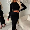 Tell Me Everything Black Ultra Soft Cable Jumper And Skirt Co-Ord Set
