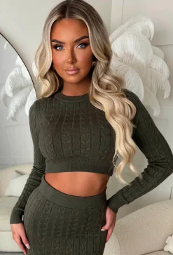 Tell Me Everything Khaki Ultra Soft Cable Jumper And Skirt Co-Ord Set