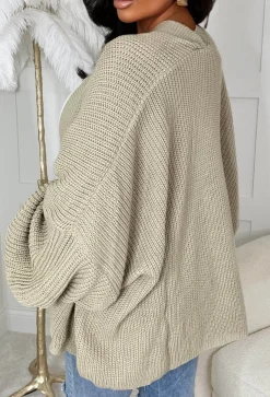 That Effortless Look Beige Balloon Sleeve Knitted Cardigan