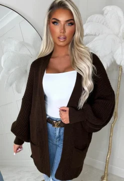 That Effortless Look Chocolate Brown Balloon Sleeve Knitted Cardigan