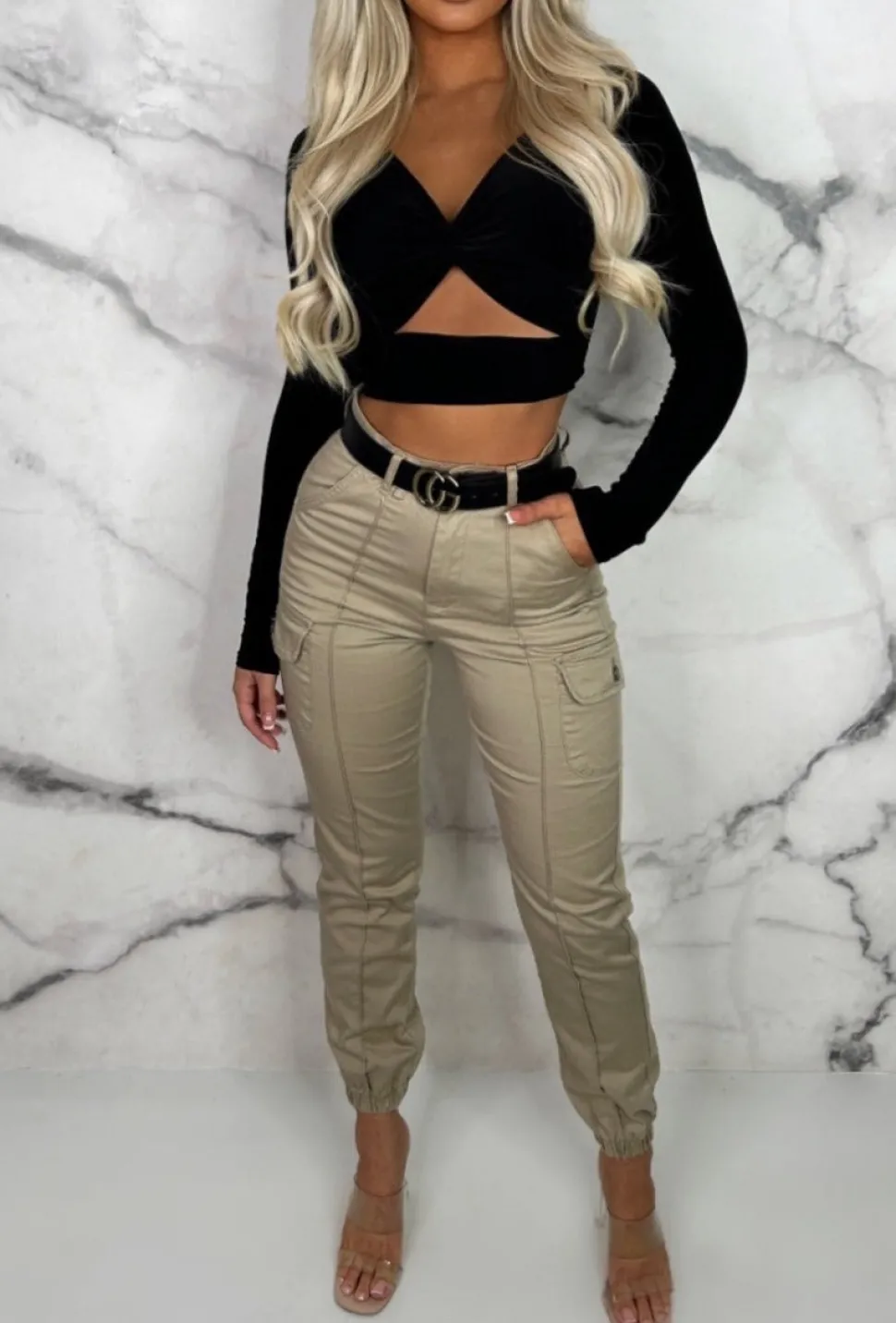 That Feeling Black Stretch Cut Out Long Sleeve Crop Top