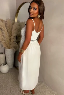 Tropical Dream White Crochet Knit Maxi Dress
