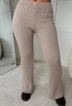True Devotion Beige Knitted Straight Leg Trousers