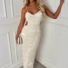 Turning Heads Cream Beaded Cut Out Dress
