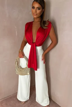 Twist of Faith Red Stretch Sleeveless Plunge Bodysuit
