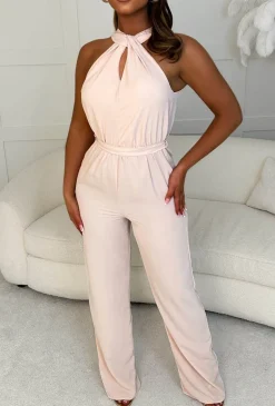 Twisted Sister Pink Twist Halterneck Jumpsuit