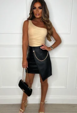 Ultimate Daydream Black Faux Leather Chain Detail Skirt
