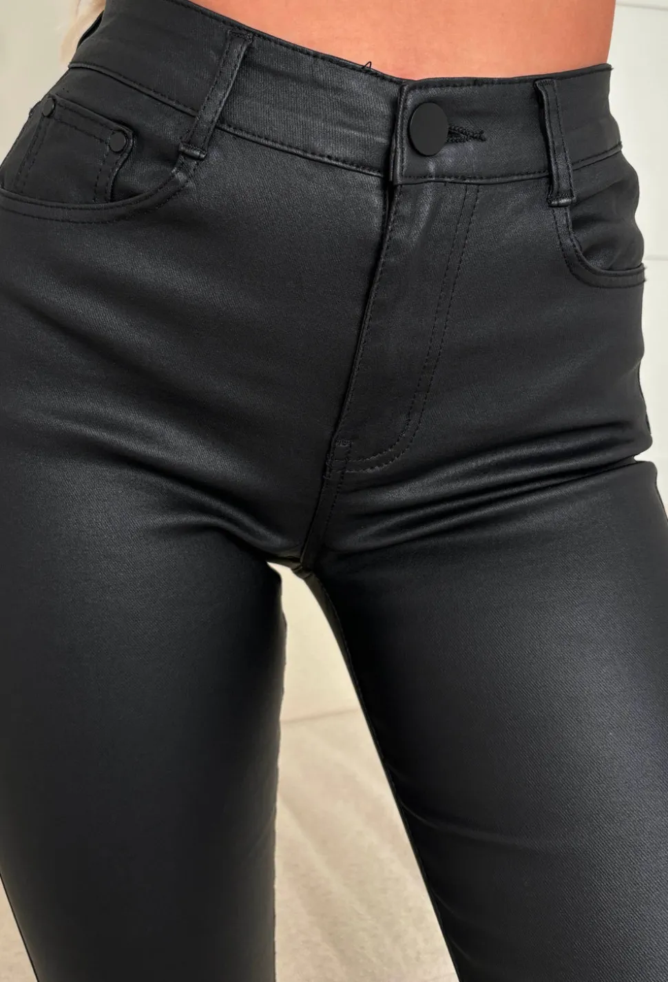 Ultimate Destiny Black Faux Leather Stretch Skinny Fit Jeans