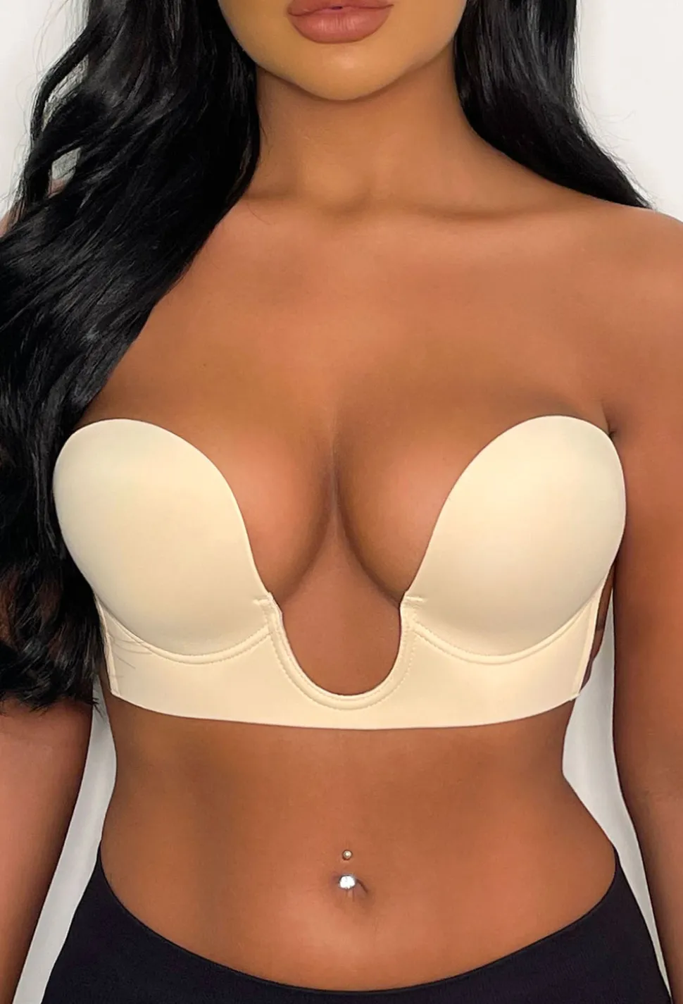 Ultimate Push Up Deep Plunge Nude Backless Stick On Side Panel Bra