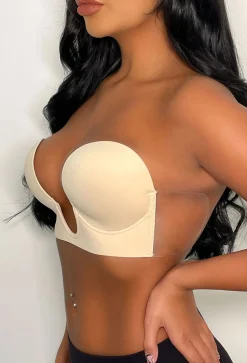 Ultimate Push Up Deep Plunge Nude Backless Stick On Side Panel Bra