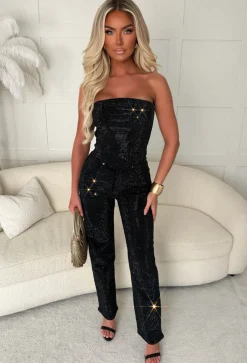 Ultimate Sparkle Black Straight Leg Stretch Diamante Jeans