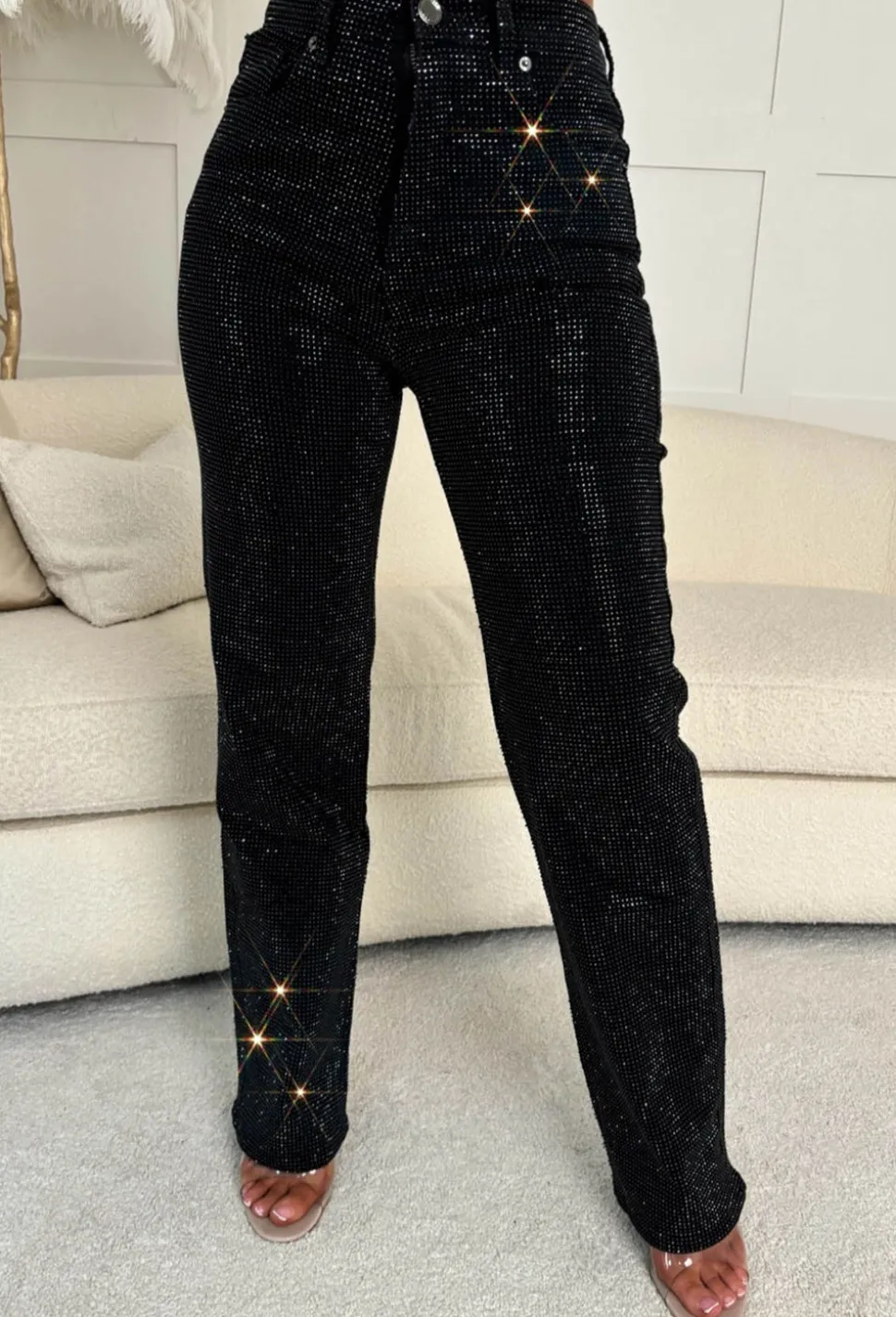 Ultimate Sparkle Black Straight Leg Stretch Diamante Jeans