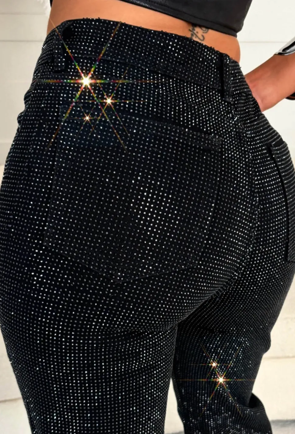 Ultimate Sparkle Black Straight Leg Stretch Diamante Jeans