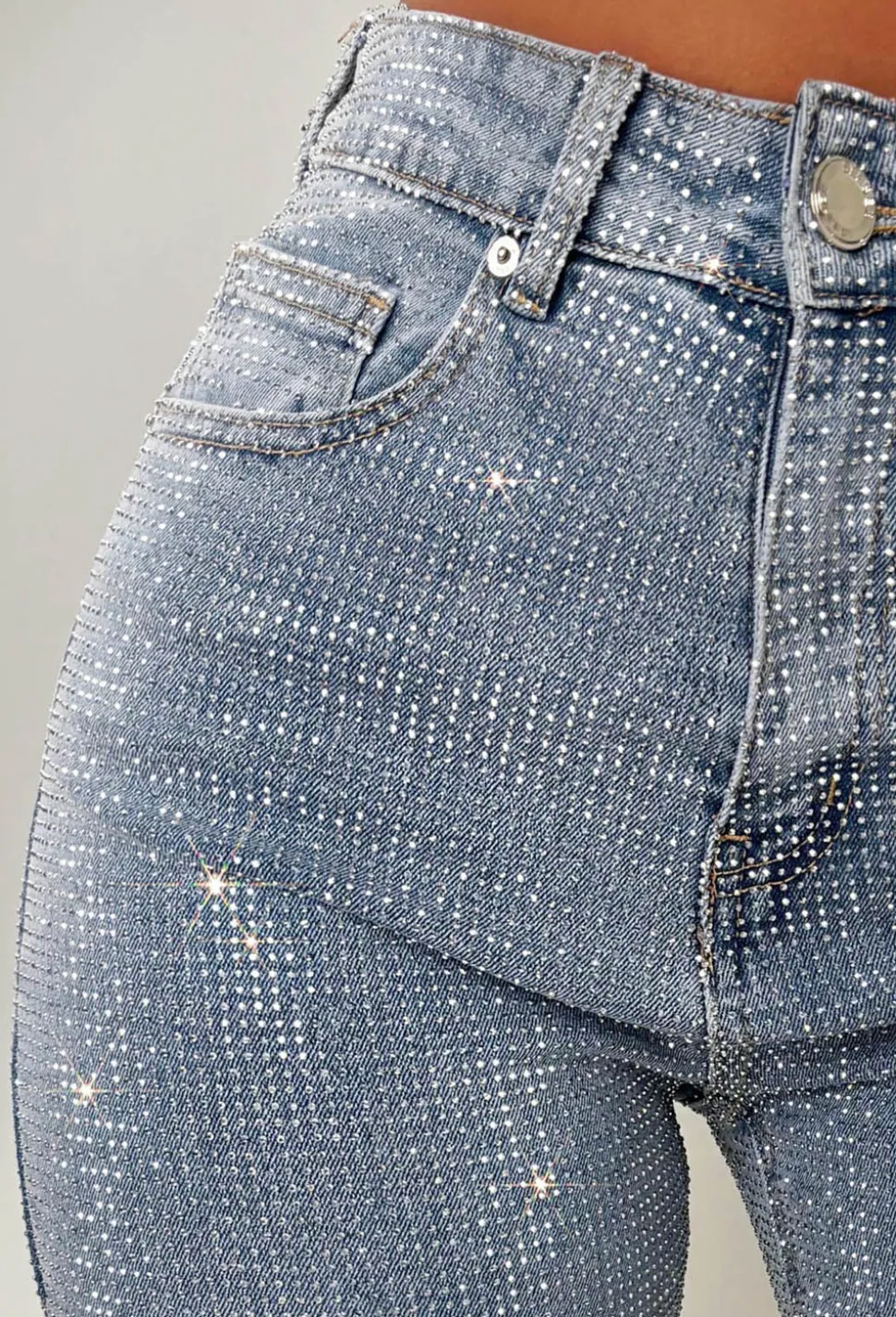 Ultimate Sparkle Mid Blue Straight Leg Stretch Diamante Jeans