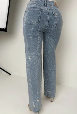 Ultimate Sparkle Mid Blue Straight Leg Stretch Diamante Jeans