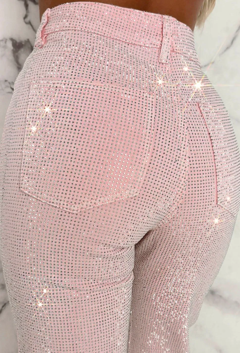 Ultimate Sparkle Pink Straight Leg Stretch Diamante Jeans