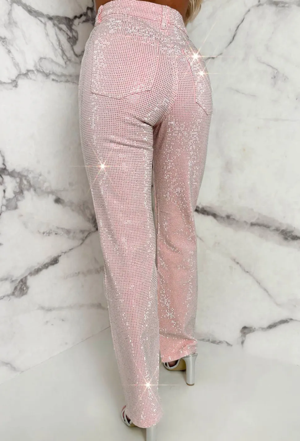 Ultimate Sparkle Pink Straight Leg Stretch Diamante Jeans