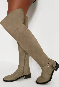 Unreal Love Taupe Faux Suede Thigh High Flat Boots