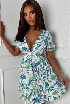 Untamed Allure Green Ring Front Side Cut Out Mini Dress