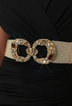 Va Va Voom Champagne Embellished Buckle Elasticated Belt
