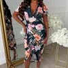 Venus Vibes Multi Floral Animal Print Ruched Midi Dress