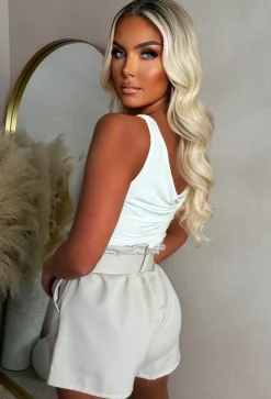 Vibe With Me Nude Frill Top Belted Shorts