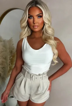 Vibe With Me Nude Frill Top Belted Shorts