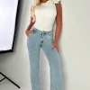 Viva Glam Light Wash Wide Leg Diamante Heart Jeans
