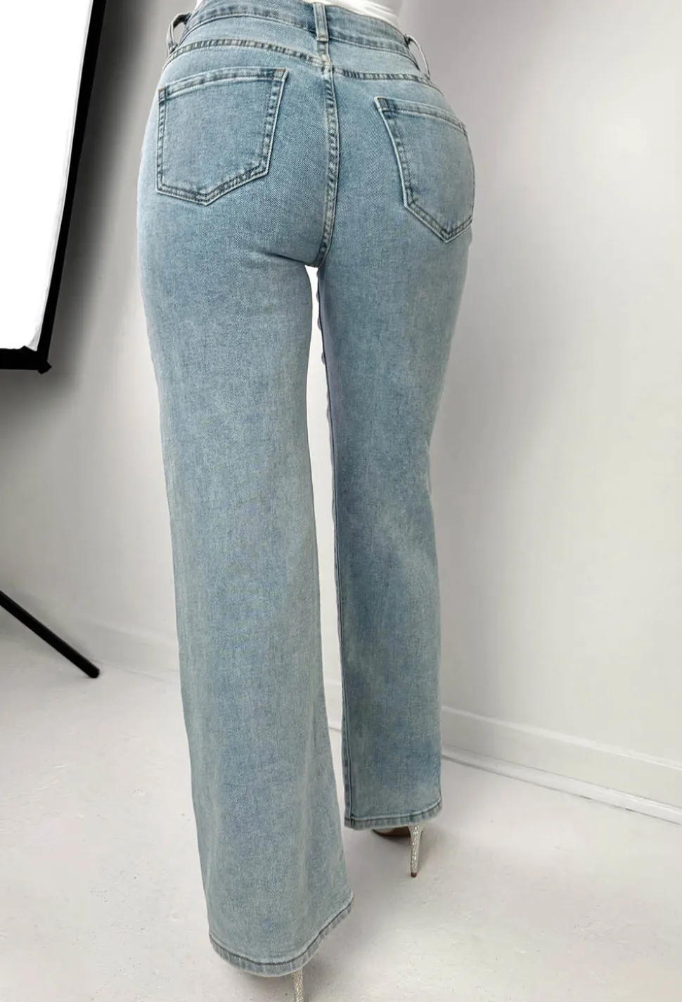 Viva Glam Light Wash Wide Leg Diamante Heart Jeans
