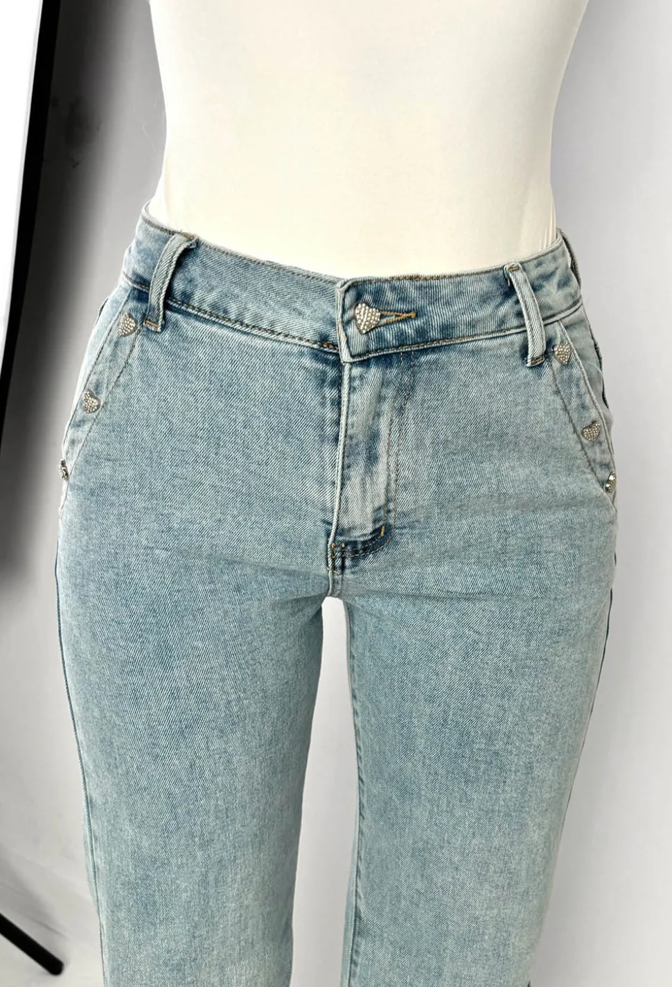 Viva Glam Light Wash Wide Leg Diamante Heart Jeans