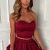 Waiting For Love Burgundy Puffball Mini Skirt With Corset Top