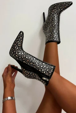 What A Baddie Black Silver Embellished Boots