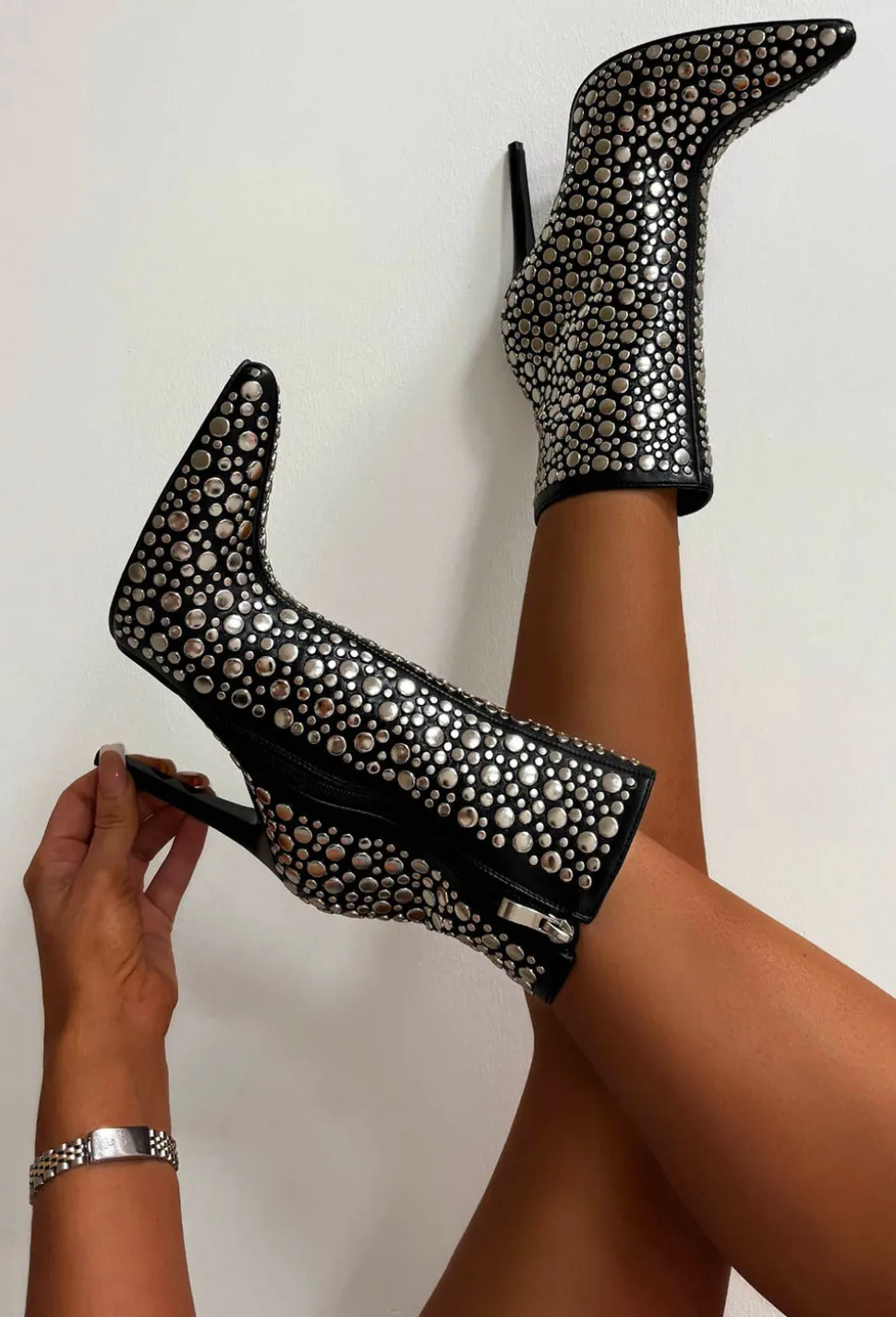 What A Baddie Black Silver Embellished Boots