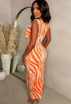 Wild & Longing Orange Twist Front Sleeveless Midi Dress