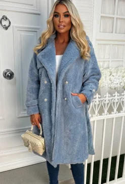 Wrap Up Tight Blue Teddy Belted Coat
