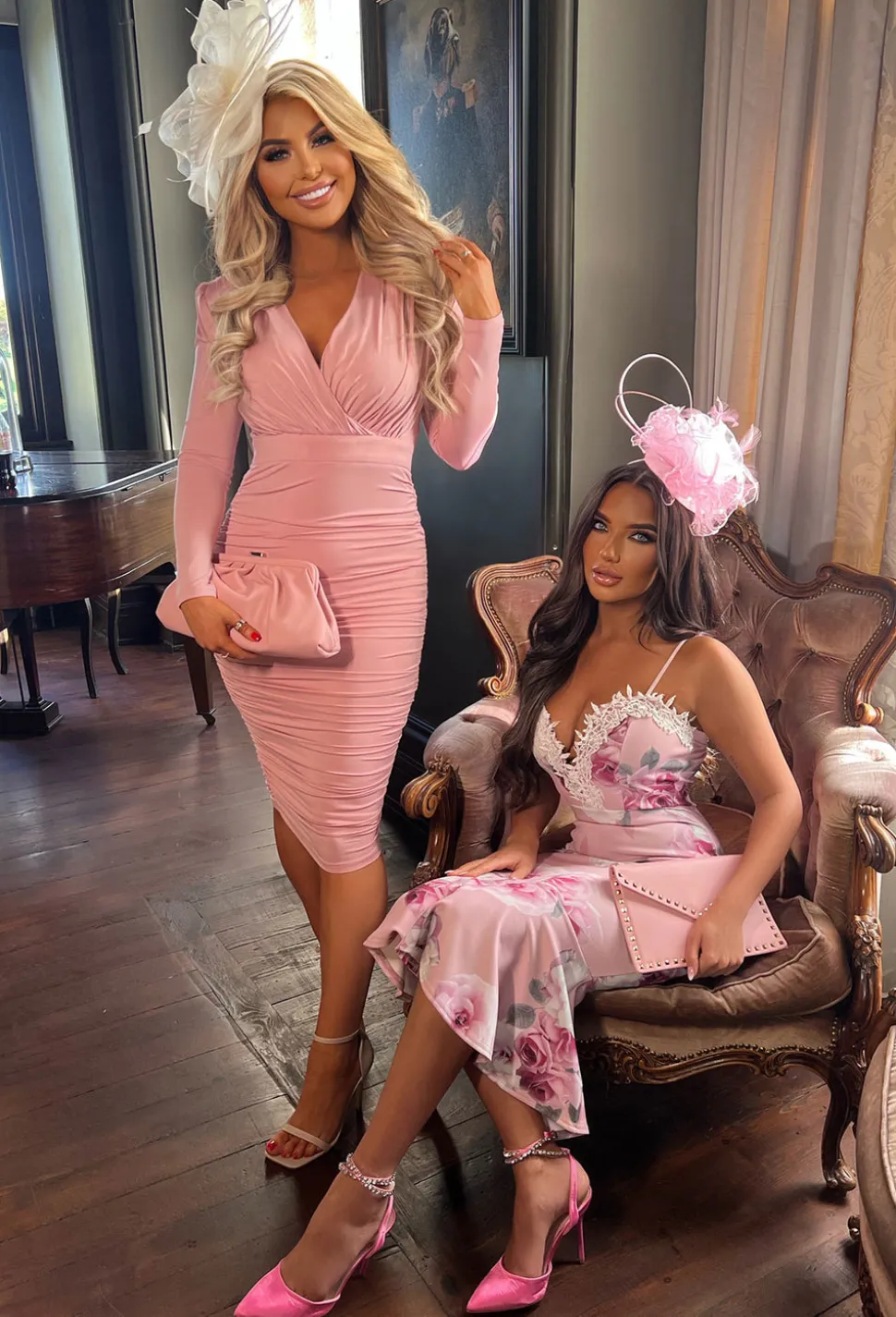 Wrapped In Love Pink Floral Lace Trim Midi Dress