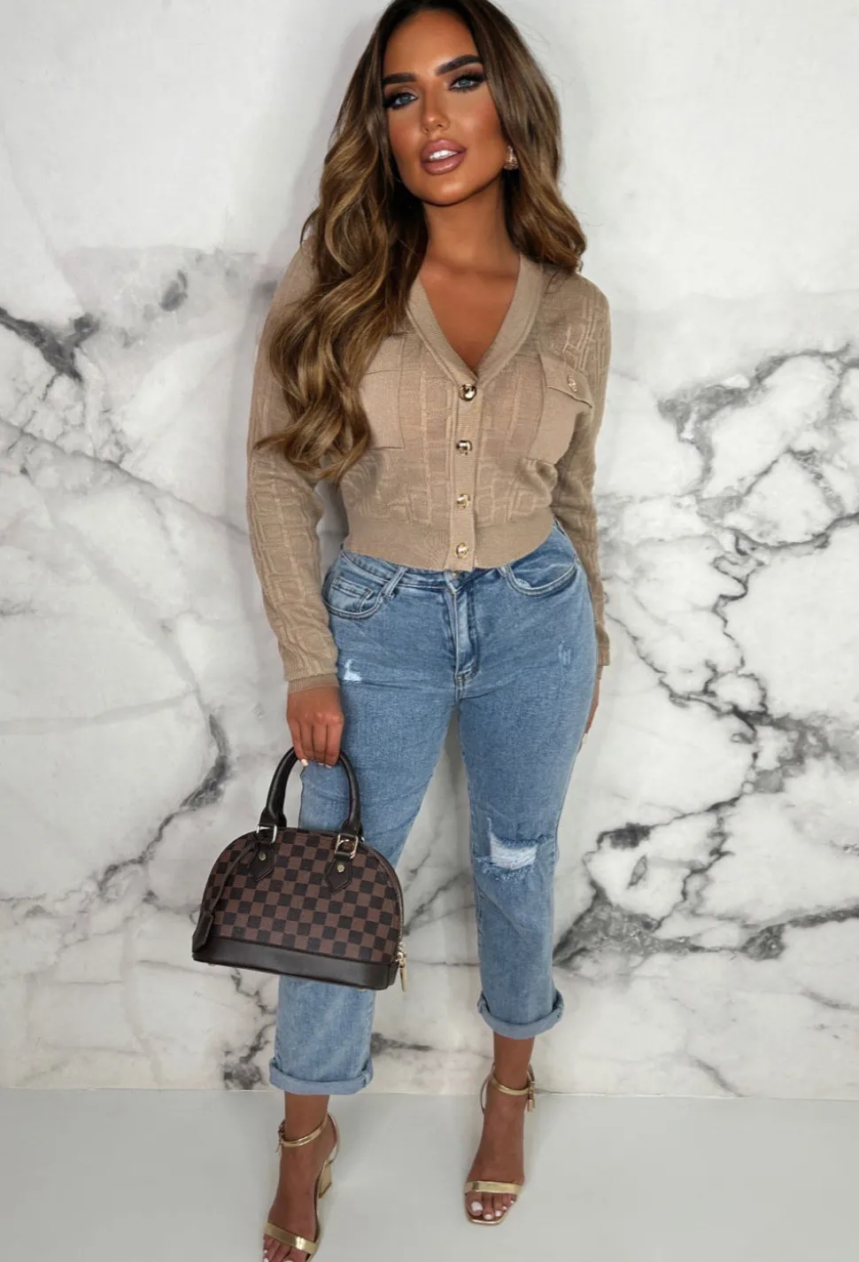 You Complete Me Beige Luxury Soft Cardigan With Gold Buttons