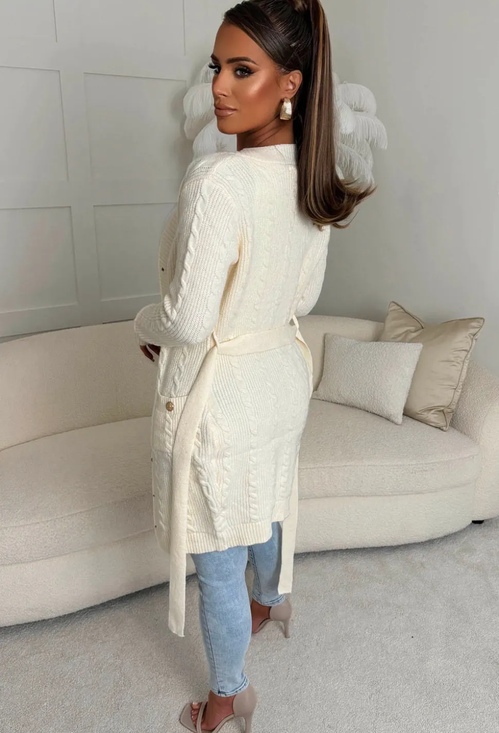Your Dream Girl Cream Luxury Cable Button Front Knitted Midi Dress